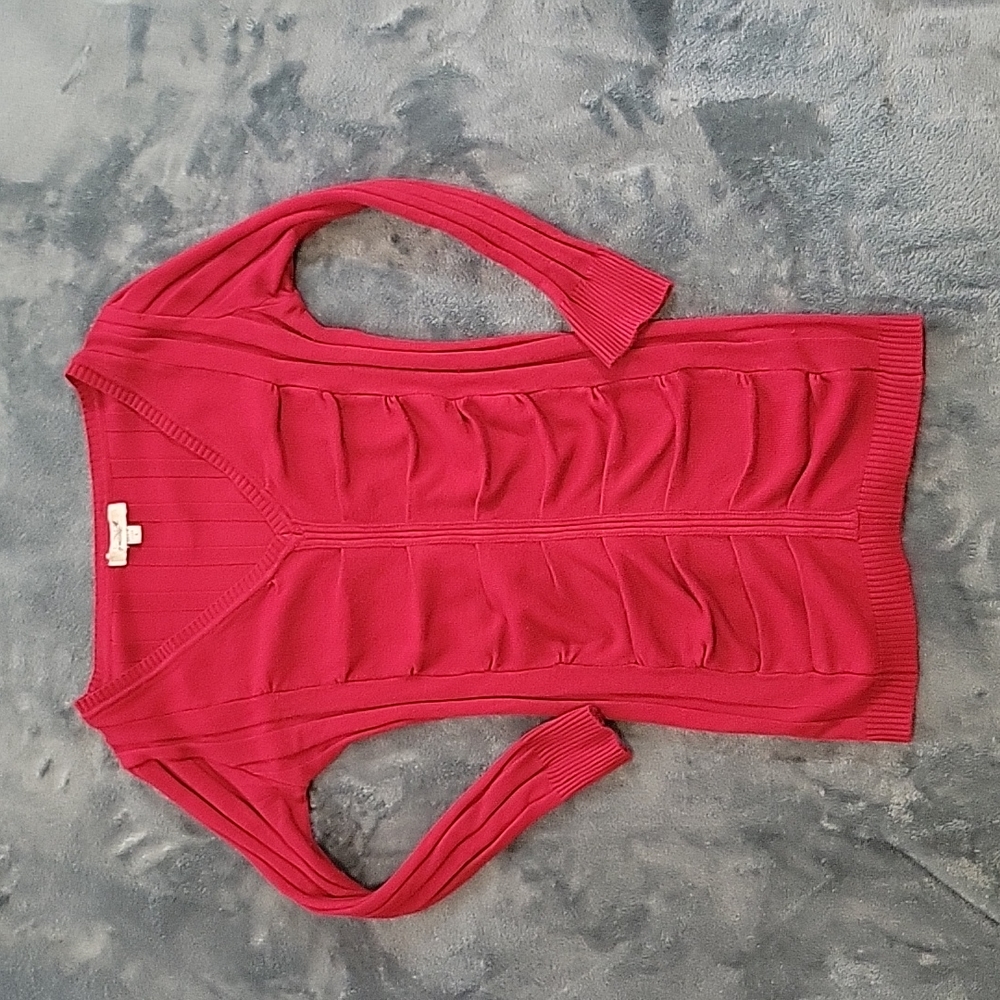 FINAL PRICE- Grane Red Sweater, 3/4 sleeve, ruched, size S